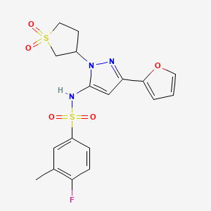molecular formula C18H18FN3O5S2 B6423546 N-[1-(1,1-dioxo-1lambda6-thiolan-3-yl)-3-(furan-2-yl)-1H-pyrazol-5-yl]-4-fluoro-3-methylbenzene-1-sulfonamide CAS No. 1171090-21-3