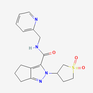 molecular formula C17H20N4O3S B6423554 2-(1,1-dioxo-1lambda6-thiolan-3-yl)-N-[(pyridin-2-yl)methyl]-2H,4H,5H,6H-cyclopenta[c]pyrazole-3-carboxamide CAS No. 1040666-56-5