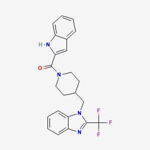 molecular formula C23H21F3N4O B6423630 1-{[1-(1H-indole-2-carbonyl)piperidin-4-yl]methyl}-2-(trifluoromethyl)-1H-1,3-benzodiazole CAS No. 1211024-52-0