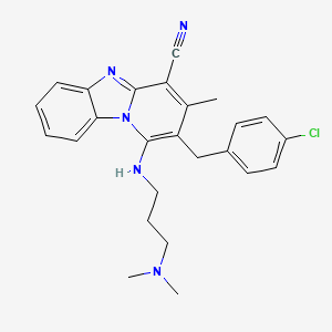 molecular formula C25H26ClN5 B6423638 12-[(4-chlorophenyl)methyl]-13-{[3-(dimethylamino)propyl]amino}-11-methyl-1,8-diazatricyclo[7.4.0.0^{2,7}]trideca-2(7),3,5,8,10,12-hexaene-10-carbonitrile CAS No. 443332-39-6