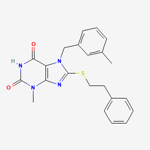 molecular formula C22H22N4O2S B6423667 3-methyl-7-[(3-methylphenyl)methyl]-8-[(2-phenylethyl)sulfanyl]-2,3,6,7-tetrahydro-1H-purine-2,6-dione CAS No. 332897-26-4