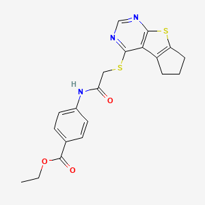 ethyl 4-(2-{7-thia-9,11-diazatricyclo[6.4.0.0^{2,6}]dodeca-1(8),2(6),9,11-tetraen-12-ylsulfanyl}acetamido)benzoate