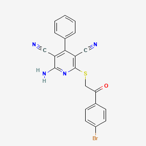 molecular formula C21H13BrN4OS B6423774 2-amino-6-{[2-(4-bromophenyl)-2-oxoethyl]sulfanyl}-4-phenylpyridine-3,5-dicarbonitrile CAS No. 189278-28-2