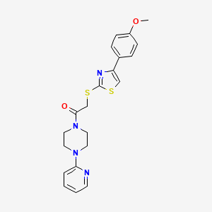 molecular formula C21H22N4O2S2 B6423917 2-{[4-(4-methoxyphenyl)-1,3-thiazol-2-yl]sulfanyl}-1-[4-(pyridin-2-yl)piperazin-1-yl]ethan-1-one CAS No. 852696-88-9