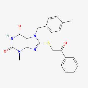 molecular formula C22H20N4O3S B6423926 3-methyl-7-[(4-methylphenyl)methyl]-8-[(2-oxo-2-phenylethyl)sulfanyl]-2,3,6,7-tetrahydro-1H-purine-2,6-dione CAS No. 303969-80-4