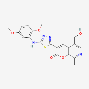 molecular formula C20H18N4O5S B6423986 3-{5-[(2,5-dimethoxyphenyl)amino]-1,3,4-thiadiazol-2-yl}-5-(hydroxymethyl)-8-methyl-2H-pyrano[2,3-c]pyridin-2-one CAS No. 778590-54-8