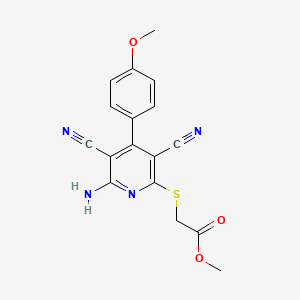 molecular formula C17H14N4O3S B6423997 methyl 2-{[6-amino-3,5-dicyano-4-(4-methoxyphenyl)pyridin-2-yl]sulfanyl}acetate CAS No. 5913-85-9