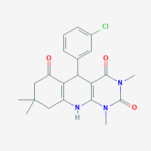 molecular formula C21H22ClN3O3 B6424065 5-(3-chlorophenyl)-1,3,8,8-tetramethyl-1H,2H,3H,4H,5H,6H,7H,8H,9H,10H-pyrimido[4,5-b]quinoline-2,4,6-trione CAS No. 810629-09-5