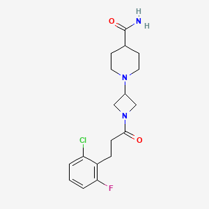 molecular formula C18H23ClFN3O2 B6424200 1-{1-[3-(2-chloro-6-fluorophenyl)propanoyl]azetidin-3-yl}piperidine-4-carboxamide CAS No. 2034427-21-7