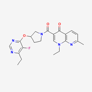 molecular formula C22H24FN5O3 B6424269 1-ethyl-3-{3-[(6-ethyl-5-fluoropyrimidin-4-yl)oxy]pyrrolidine-1-carbonyl}-7-methyl-1,4-dihydro-1,8-naphthyridin-4-one CAS No. 2034524-46-2
