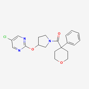 molecular formula C20H22ClN3O3 B6424295 5-chloro-2-{[1-(4-phenyloxane-4-carbonyl)pyrrolidin-3-yl]oxy}pyrimidine CAS No. 2034470-11-4