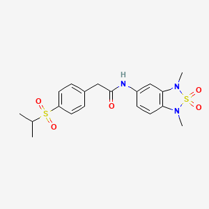 molecular formula C19H23N3O5S2 B6424377 N-(1,3-dimethyl-2,2-dioxo-1,3-dihydro-2lambda6,1,3-benzothiadiazol-5-yl)-2-[4-(propane-2-sulfonyl)phenyl]acetamide CAS No. 2034456-28-3