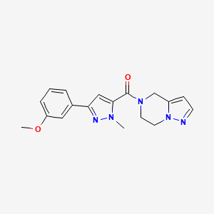 molecular formula C18H19N5O2 B6424395 3-(3-methoxyphenyl)-1-methyl-5-{4H,5H,6H,7H-pyrazolo[1,5-a]pyrazine-5-carbonyl}-1H-pyrazole CAS No. 2034264-94-1