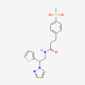 molecular formula C19H21N3O3S2 B6424453 3-(4-methanesulfonylphenyl)-N-[2-(1H-pyrazol-1-yl)-2-(thiophen-2-yl)ethyl]propanamide CAS No. 2034542-41-9