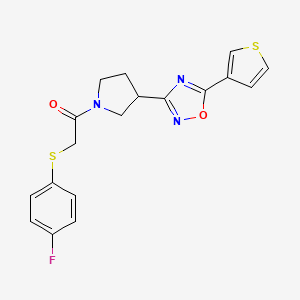 molecular formula C18H16FN3O2S2 B6424499 2-[(4-fluorophenyl)sulfanyl]-1-{3-[5-(thiophen-3-yl)-1,2,4-oxadiazol-3-yl]pyrrolidin-1-yl}ethan-1-one CAS No. 2034370-84-6