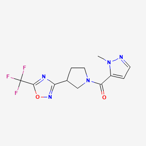 molecular formula C12H12F3N5O2 B6424507 3-[1-(1-methyl-1H-pyrazole-5-carbonyl)pyrrolidin-3-yl]-5-(trifluoromethyl)-1,2,4-oxadiazole CAS No. 2034601-52-8