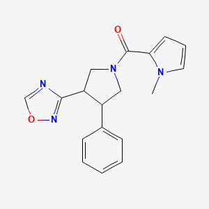molecular formula C18H18N4O2 B6424513 3-[1-(1-methyl-1H-pyrrole-2-carbonyl)-4-phenylpyrrolidin-3-yl]-1,2,4-oxadiazole CAS No. 2034350-64-4