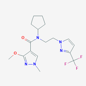 molecular formula C17H22F3N5O2 B6424535 N-cyclopentyl-3-methoxy-1-methyl-N-{2-[3-(trifluoromethyl)-1H-pyrazol-1-yl]ethyl}-1H-pyrazole-4-carboxamide CAS No. 2034354-89-5