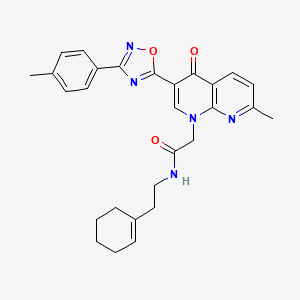 molecular formula C28H29N5O3 B6424562 N-[2-(cyclohex-1-en-1-yl)ethyl]-2-{7-methyl-3-[3-(4-methylphenyl)-1,2,4-oxadiazol-5-yl]-4-oxo-1,4-dihydro-1,8-naphthyridin-1-yl}acetamide CAS No. 1032002-37-1