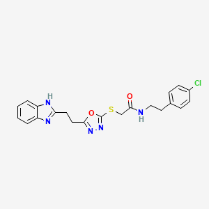 molecular formula C21H20ClN5O2S B6424583 2-({5-[2-(1H-1,3-benzodiazol-2-yl)ethyl]-1,3,4-oxadiazol-2-yl}sulfanyl)-N-[2-(4-chlorophenyl)ethyl]acetamide CAS No. 1226442-51-8