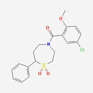 molecular formula C19H20ClNO4S B6424738 4-(5-chloro-2-methoxybenzoyl)-7-phenyl-1lambda6,4-thiazepane-1,1-dione CAS No. 2034334-73-9