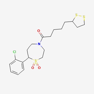 molecular formula C19H26ClNO3S3 B6424758 7-(2-chlorophenyl)-4-[5-(1,2-dithiolan-3-yl)pentanoyl]-1lambda6,4-thiazepane-1,1-dione CAS No. 2034609-19-1