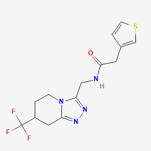 molecular formula C14H15F3N4OS B6424831 2-(thiophen-3-yl)-N-{[7-(trifluoromethyl)-5H,6H,7H,8H-[1,2,4]triazolo[4,3-a]pyridin-3-yl]methyl}acetamide CAS No. 2034557-37-2
