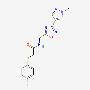 molecular formula C15H14FN5O2S B6424844 2-[(4-fluorophenyl)sulfanyl]-N-{[3-(1-methyl-1H-pyrazol-4-yl)-1,2,4-oxadiazol-5-yl]methyl}acetamide CAS No. 2034533-41-8
