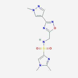 molecular formula C12H15N7O3S B6424852 1,2-dimethyl-N-{[3-(1-methyl-1H-pyrazol-4-yl)-1,2,4-oxadiazol-5-yl]methyl}-1H-imidazole-4-sulfonamide CAS No. 2034560-24-0