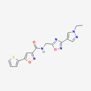 molecular formula C16H14N6O3S B6424853 N-{[3-(1-ethyl-1H-pyrazol-4-yl)-1,2,4-oxadiazol-5-yl]methyl}-5-(thiophen-2-yl)-1,2-oxazole-3-carboxamide CAS No. 2034516-52-2