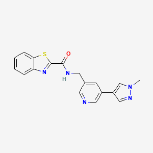 molecular formula C18H15N5OS B6424872 N-{[5-(1-methyl-1H-pyrazol-4-yl)pyridin-3-yl]methyl}-1,3-benzothiazole-2-carboxamide CAS No. 2034558-05-7