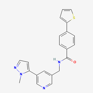 molecular formula C21H18N4OS B6424891 N-{[5-(1-methyl-1H-pyrazol-5-yl)pyridin-3-yl]methyl}-4-(thiophen-2-yl)benzamide CAS No. 2034225-79-9