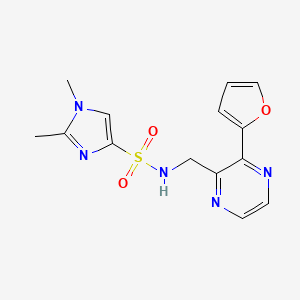 molecular formula C14H15N5O3S B6425027 N-{[3-(furan-2-yl)pyrazin-2-yl]methyl}-1,2-dimethyl-1H-imidazole-4-sulfonamide CAS No. 2034562-09-7