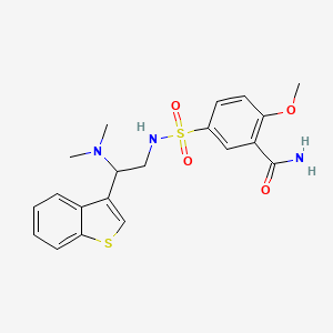 molecular formula C20H23N3O4S2 B6425036 5-{[2-(1-benzothiophen-3-yl)-2-(dimethylamino)ethyl]sulfamoyl}-2-methoxybenzamide CAS No. 2034465-68-2