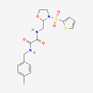 molecular formula C18H21N3O5S2 B6425141 N'-[(4-methylphenyl)methyl]-N-{[3-(thiophene-2-sulfonyl)-1,3-oxazolidin-2-yl]methyl}ethanediamide CAS No. 874804-63-4