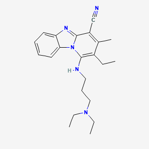 molecular formula C22H29N5 B6425164 13-{[3-(diethylamino)propyl]amino}-12-ethyl-11-methyl-1,8-diazatricyclo[7.4.0.0^{2,7}]trideca-2(7),3,5,8,10,12-hexaene-10-carbonitrile CAS No. 442572-41-0