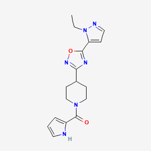 molecular formula C17H20N6O2 B6425213 4-[5-(1-ethyl-1H-pyrazol-5-yl)-1,2,4-oxadiazol-3-yl]-1-(1H-pyrrole-2-carbonyl)piperidine CAS No. 2034345-54-3