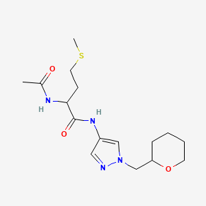 2-acetamido-4-(methylsulfanyl)-N-{1-[(oxan-2-yl)methyl]-1H-pyrazol-4-yl}butanamide