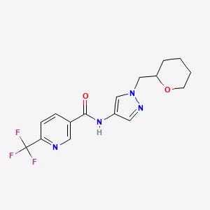 molecular formula C16H17F3N4O2 B6425281 N-{1-[(oxan-2-yl)methyl]-1H-pyrazol-4-yl}-6-(trifluoromethyl)pyridine-3-carboxamide CAS No. 2034229-34-8