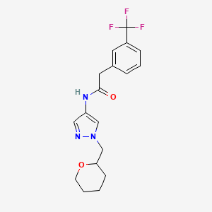 molecular formula C18H20F3N3O2 B6425286 N-{1-[(oxan-2-yl)methyl]-1H-pyrazol-4-yl}-2-[3-(trifluoromethyl)phenyl]acetamide CAS No. 2034374-01-9
