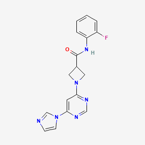 molecular formula C17H15FN6O B6425394 N-(2-fluorophenyl)-1-[6-(1H-imidazol-1-yl)pyrimidin-4-yl]azetidine-3-carboxamide CAS No. 2034620-24-9