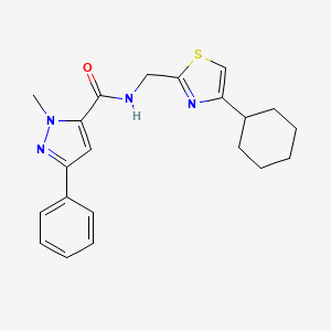 molecular formula C21H24N4OS B6425420 N-[(4-cyclohexyl-1,3-thiazol-2-yl)methyl]-1-methyl-3-phenyl-1H-pyrazole-5-carboxamide CAS No. 2034400-06-9