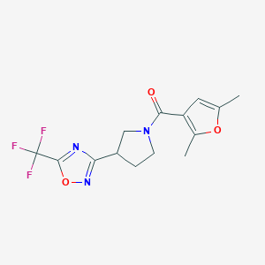 molecular formula C14H14F3N3O3 B6425557 3-[1-(2,5-dimethylfuran-3-carbonyl)pyrrolidin-3-yl]-5-(trifluoromethyl)-1,2,4-oxadiazole CAS No. 2034351-93-2