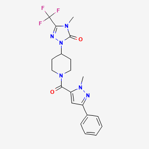 molecular formula C20H21F3N6O2 B6425601 4-methyl-1-[1-(1-methyl-3-phenyl-1H-pyrazole-5-carbonyl)piperidin-4-yl]-3-(trifluoromethyl)-4,5-dihydro-1H-1,2,4-triazol-5-one CAS No. 2034298-30-9