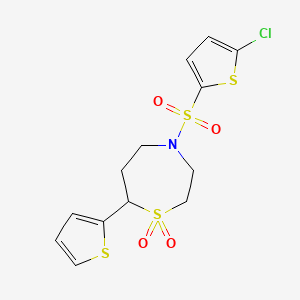 molecular formula C13H14ClNO4S4 B6425742 4-[(5-chlorothiophen-2-yl)sulfonyl]-7-(thiophen-2-yl)-1lambda6,4-thiazepane-1,1-dione CAS No. 2034606-31-8