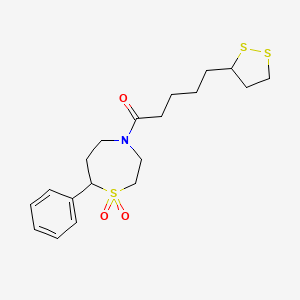 molecular formula C19H27NO3S3 B6425748 4-[5-(1,2-dithiolan-3-yl)pentanoyl]-7-phenyl-1lambda6,4-thiazepane-1,1-dione CAS No. 2034527-50-7