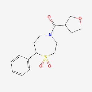 molecular formula C16H21NO4S B6425752 4-(oxolane-3-carbonyl)-7-phenyl-1lambda6,4-thiazepane-1,1-dione CAS No. 2034527-71-2