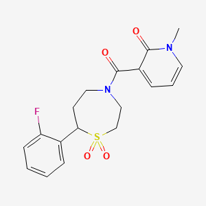 molecular formula C18H19FN2O4S B6425769 7-(2-fluorophenyl)-4-(1-methyl-2-oxo-1,2-dihydropyridine-3-carbonyl)-1lambda6,4-thiazepane-1,1-dione CAS No. 2034457-77-5