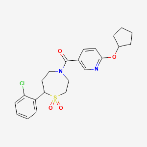 molecular formula C22H25ClN2O4S B6425796 7-(2-chlorophenyl)-4-[6-(cyclopentyloxy)pyridine-3-carbonyl]-1lambda6,4-thiazepane-1,1-dione CAS No. 2034385-26-5