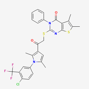 molecular formula C29H23ClF3N3O2S2 B6425865 2-[(2-{1-[4-chloro-3-(trifluoromethyl)phenyl]-2,5-dimethyl-1H-pyrrol-3-yl}-2-oxoethyl)sulfanyl]-5,6-dimethyl-3-phenyl-3H,4H-thieno[2,3-d]pyrimidin-4-one CAS No. 618395-10-1
